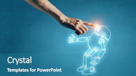  Presentation with robot in medical - Colorful presentation design enhanced with action cartoon - funny sketched robot backdrop and a teal colored foreground