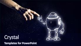  Presentation with funny cartoon - PPT theme featuring action cartoon - funny sketched robot background and a navy blue colored foreground