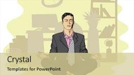 Presentation with lotus - PPT layouts consisting of cartoon exercise - businessman in lotus pose meditating background and a  colored foreground