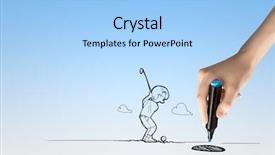  Presentation with funny cartoon - Cool new presentation design with cartoon exercise - funny caricature of golf player backdrop and a  colored foreground