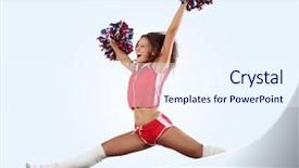  Presentation with diversity groups jumping up in the air - Beautiful theme featuring cartoon exercise - uniformed cheerleader jumps high backdrop and a  colored foreground