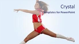  Presentation with air - Audience pleasing presentation theme consisting of cartoon exercise - uniformed cheerleader jumps high backdrop and a  colored foreground