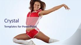  Presentation with high jump up - Cool new presentation with cartoon exercise - uniformed cheerleader jumps high backdrop and a sky blue colored foreground