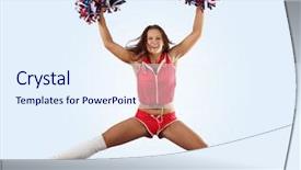  Presentation with exercise - Beautiful slides featuring cartoon exercise - uniformed cheerleader jumps high backdrop and a sky blue colored foreground