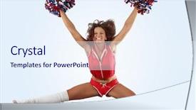  Presentation with high jump up - Beautiful slides featuring cartoon exercise - uniformed cheerleader jumps high backdrop and a sky blue colored foreground