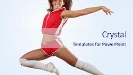  Presentation with air - Beautiful presentation featuring cartoon exercise - uniformed cheerleader jumps high backdrop and a  colored foreground