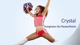  Presentation with multiethnics familly jumping in the air - Presentation theme with cartoon exercise - uniformed cheerleader jumps high background and a  colored foreground