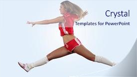  Presentation with cartoon - Slide deck consisting of cartoon exercise - uniformed cheerleader jumps high background and a  colored foreground
