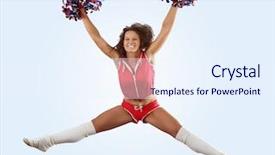  Presentation with ethnies jumping up in the air - Presentation design consisting of cartoon exercise - uniformed cheerleader jumps high background and a sky blue colored foreground