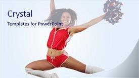  Presentation with exercise - Amazing PPT layouts having cartoon exercise - uniformed cheerleader jumps high backdrop and a sky blue colored foreground
