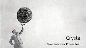  Presentation with heavy weight - Theme having cartoon exercise - young businessman lifts up heavy background and a white colored foreground