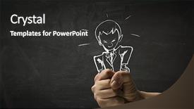 Presentation with media image - PPT theme with cartoon image of business personage background and a dark gray colored foreground