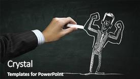  Presentation with media image - Colorful presentation design enhanced with cartoon image of business personage backdrop and a dark gray colored foreground