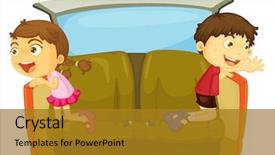  Presentation with cartoon - Colorful presentation theme enhanced with cartoon of kids backdrop and a gold colored foreground