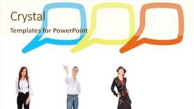  Presentation with 3d man business leader - Colorful presentation theme enhanced with cartoon pictures - business picture many colleagues backdrop and a cream colored foreground