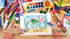  Presentation with under water - Beautiful presentation theme featuring cartoon plants - big fish under water child backdrop and a coral colored foreground