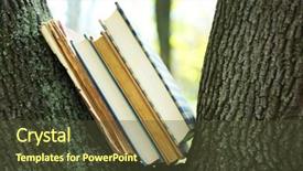  Presentation with books - PPT theme enhanced with cartoon plants - books on tree close-up background and a tawny brown colored foreground