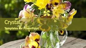  Presentation with pink flowers - Audience pleasing slides consisting of cartoon plants - bouquet of spring flowers pansies backdrop and a tawny brown colored foreground