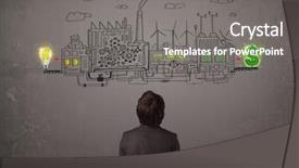  Presentation with factory - Audience pleasing presentation theme consisting of cartoon plants - business man looking at factory backdrop and a gray colored foreground