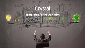  Presentation with factory - PPT theme enhanced with cartoon plants - business man looking at factory background and a gray colored foreground