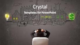  Presentation with factory - Beautiful presentation theme featuring cartoon plants - business man looking at factory backdrop and a dark gray colored foreground