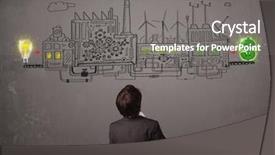  Presentation with egyptian man in make up - Theme featuring cartoon plants - business man looking at factory background and a gray colored foreground