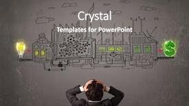  Presentation with factory - Presentation theme having cartoon plants - business man looking at factory background and a gray colored foreground