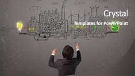  Presentation with factory - PPT layouts enhanced with cartoon plants - business man looking at factory background and a gray colored foreground