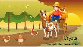  Presentation with farm - Slides enhanced with cartoon plants - illustration of a man riding background and a gold colored foreground