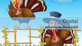  Presentation with turkey - Cool new theme with cartoon plants - illustration of a turkey above backdrop and a light blue colored foreground
