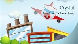  Presentation with plants - Colorful slide set enhanced with cartoon plants - illustration of an airplane backdrop and a sky blue colored foreground