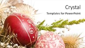  Presentation with easter - Presentation theme enhanced with cartoon plants - red easter eggs background and a white colored foreground