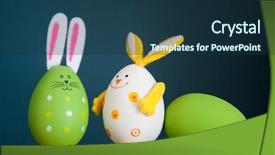  Presentation with easter bunny yellow spring flower - Beautiful slide deck featuring cartoon rabbit - bunny shaped easter eggs backdrop and a navy blue colored foreground