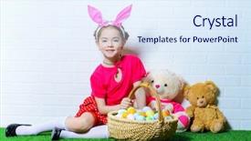  Presentation with green fashion - PPT theme consisting of cartoon rabbit - cute happy little girl wearing background and a sky blue colored foreground