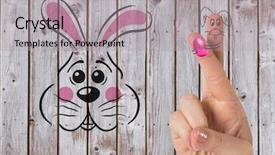  Presentation with wooden cross against the sky - PPT layouts with cartoon rabbit - fingers as easter bunny background and a light gray colored foreground