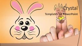 Presentation with bunny - Audience pleasing slide set consisting of cartoon rabbit - fingers as easter bunny backdrop and a yellow colored foreground