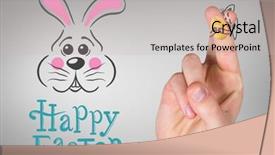  Presentation with easter bunny yellow spring flower - Audience pleasing presentation theme consisting of cartoon rabbit - fingers as easter bunny backdrop and a light gray colored foreground
