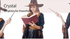  Presentation with e book reader - Cool new presentation with cartoon reading - witch with wand and book backdrop and a coral colored foreground