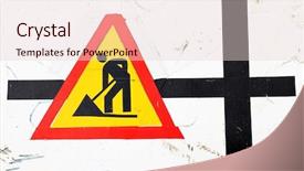  Presentation with solar plant construction - Colorful presentation theme enhanced with cartoon road - old construction site sign backdrop and a lemonade colored foreground