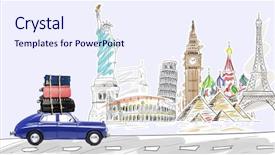  Presentation with monuments - PPT layouts with cartoon road - world blue retro toy background and a sky blue colored foreground