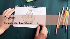  Presentation with sea cartoon - Slide set enhanced with cartoon sea - female hands drawing picture background and a  colored foreground