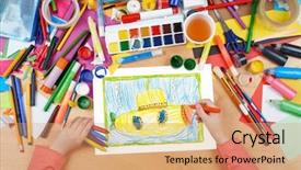  Presentation with submarine - Audience pleasing presentation consisting of cartoons frame - yellow submarine underwater child drawing backdrop and a coral colored foreground