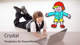  Presentation with cartoon - Cool new slides with cartoon shoe - cute kid with laptop backdrop and a  colored foreground