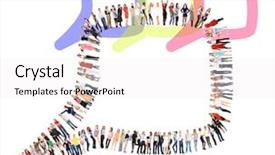  Presentation with stand - Presentation theme enhanced with cartoon teamwork - many colleagues together we stand background and a white colored foreground