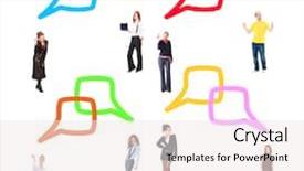  Presentation with five business people standing together and smiling - Slide deck with cartoon teamwork - standing and talking business picture background and a sky blue colored foreground