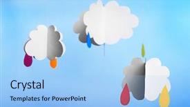  Presentation with blue drops - PPT theme enhanced with cartoon tmplates - paper clouds with drops background and a light blue colored foreground