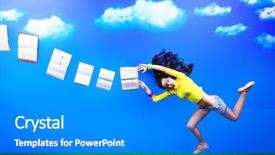  Presentation with flying - Audience pleasing presentation theme consisting of cartoon world - happy girl student is flying backdrop and a cobalt blue colored foreground