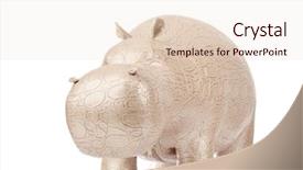  Presentation with blank whiteboard isolated on white - Presentation theme featuring cartoon zoo - toy hippopotamus isolated on white background and a lemonade colored foreground