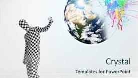  Presentation with nasa - Cool new PPT theme with cartoons frame - funny man in body suit backdrop and a sky blue colored foreground