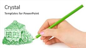  Presentation with white house - Beautiful theme featuring cartoons frame - hand drawing house isolated backdrop and a  colored foreground